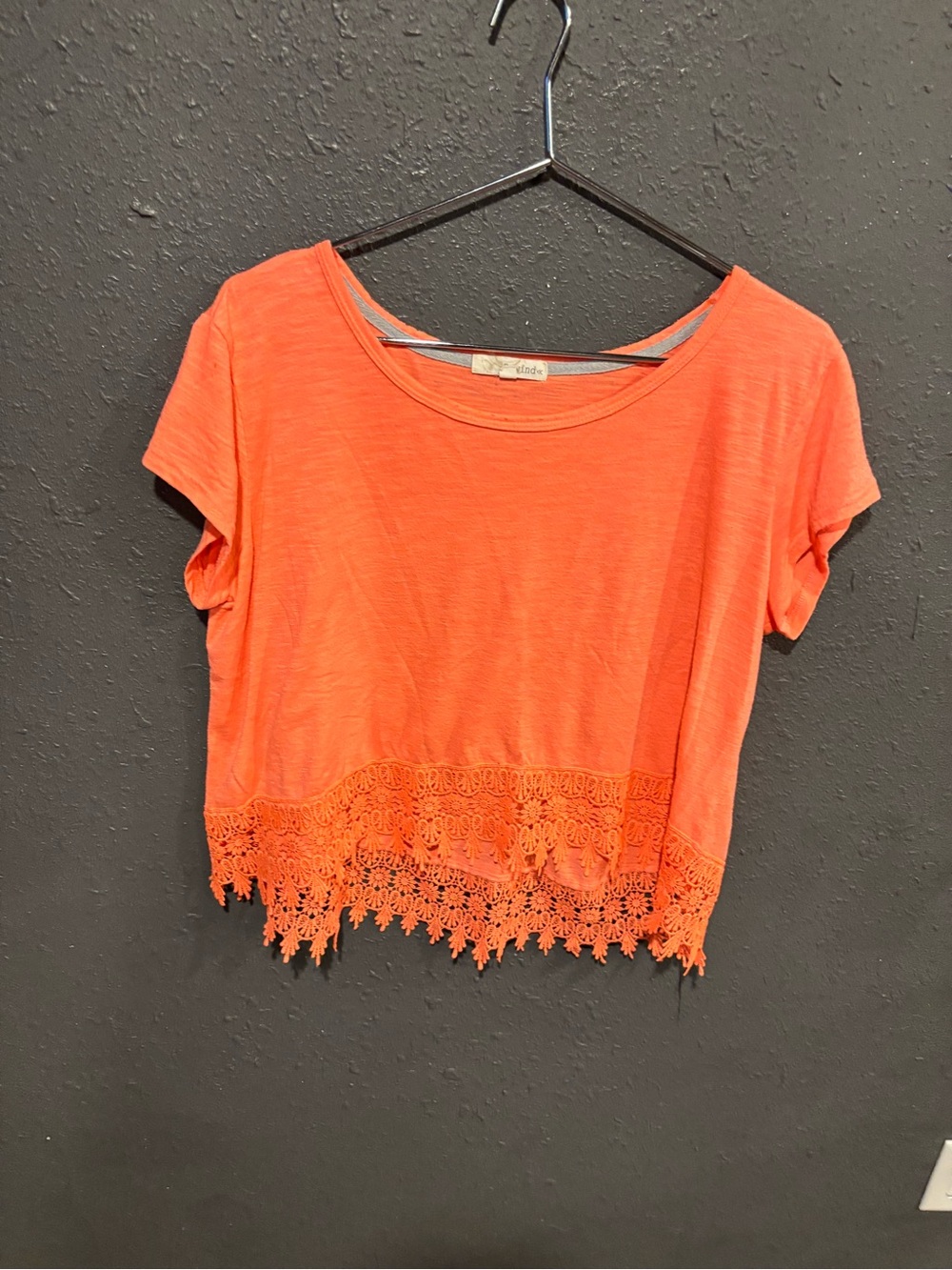 Women’s Rewind Crochet-Hem Coral Crop Top